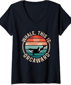 Womens Whale This Is Orcaward Awkward Orca Orcas Humor V-Neck T-Shirt