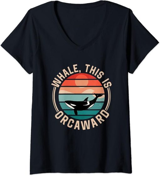 Womens Whale This Is Orcaward Awkward Orca Orcas Humor V-Neck T-Shirt