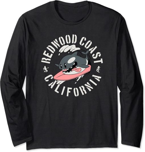 California Surfing Orca Whale Beach Camping Long Sleeve T-Shirt