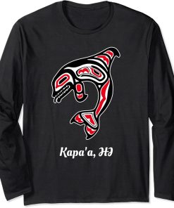 Native Kapa"a Hawaii Red Orca Killer Whale Long Sleeve T-Shirt