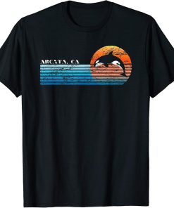 Vintage Arcata, CA Retro 80s Orca Sunset T-Shirt