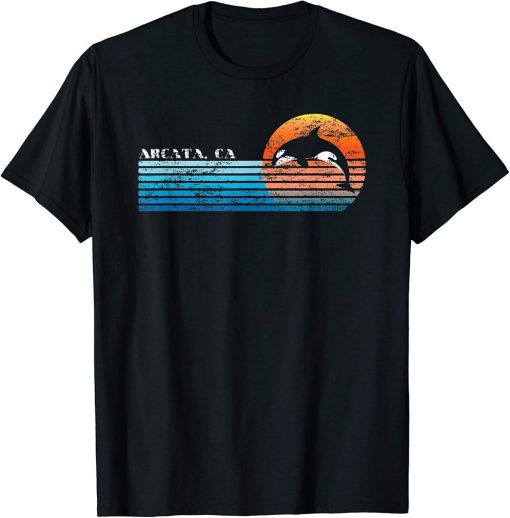 Vintage Arcata, CA Retro 80s Orca Sunset T-Shirt