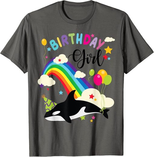 Cute Birthday Girl Orca Lovers & Killer Whale Lovers Rainbow T-Shirt