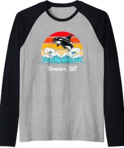 Vintage Bowser BC Distressed Orca Killer Whale Art Raglan Baseball Tee